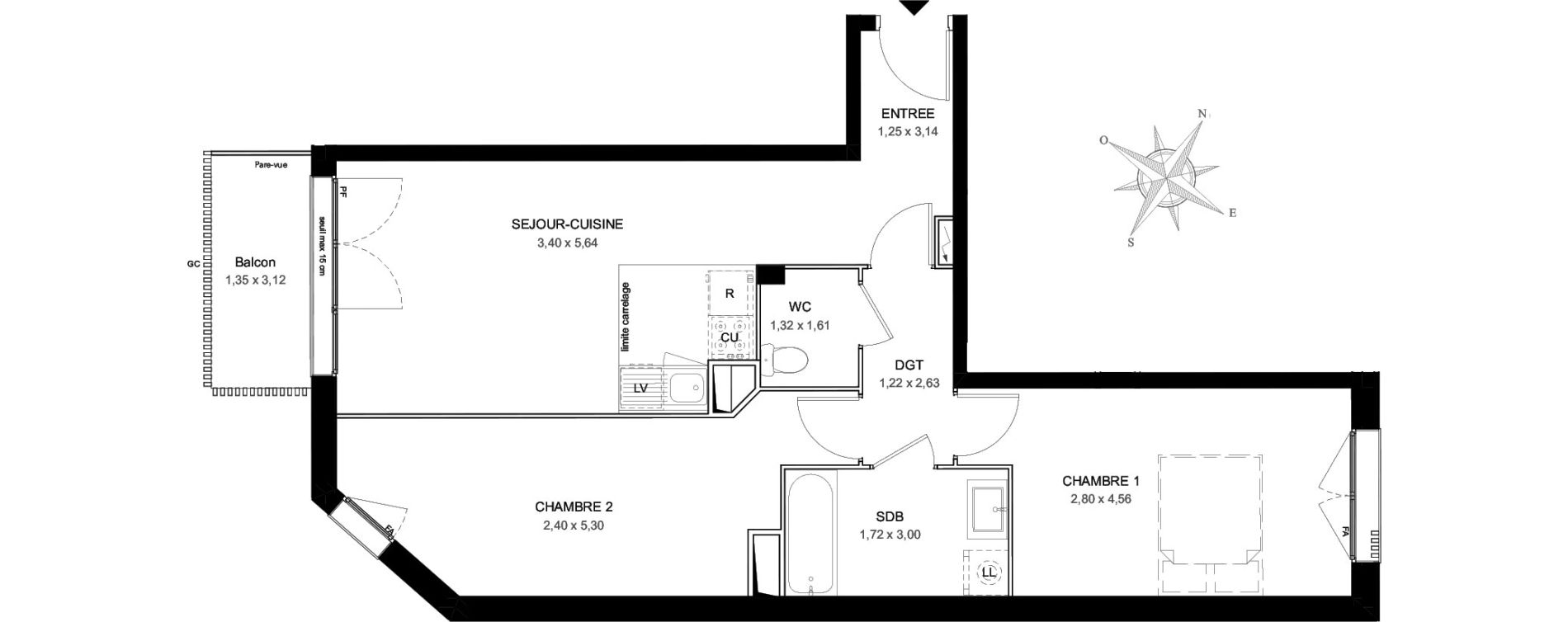 Appartement T3 de 62,27 m2 &agrave; Aubervilliers L&eacute;nine