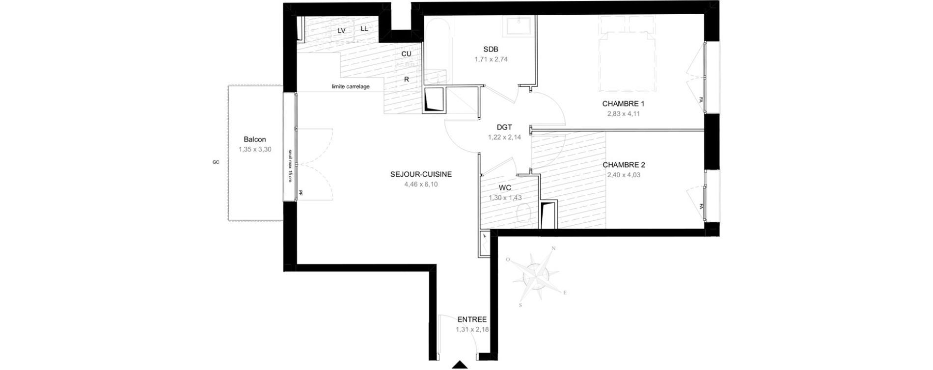 Appartement T3 de 57,05 m2 &agrave; Aubervilliers L&eacute;nine