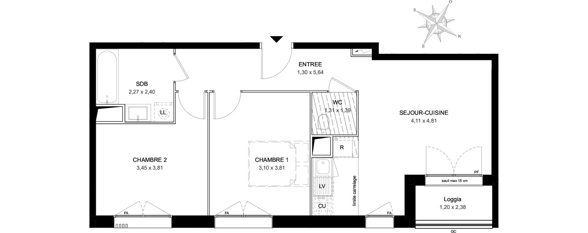 Appartement T3 de 56,18 m2 &agrave; Aubervilliers L&eacute;nine