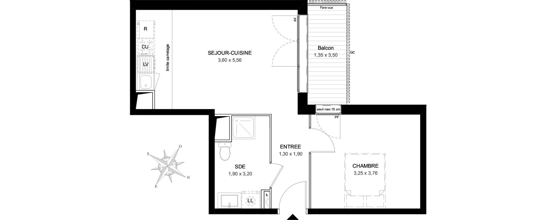 Appartement T2 de 40,95 m2 &agrave; Aubervilliers L&eacute;nine