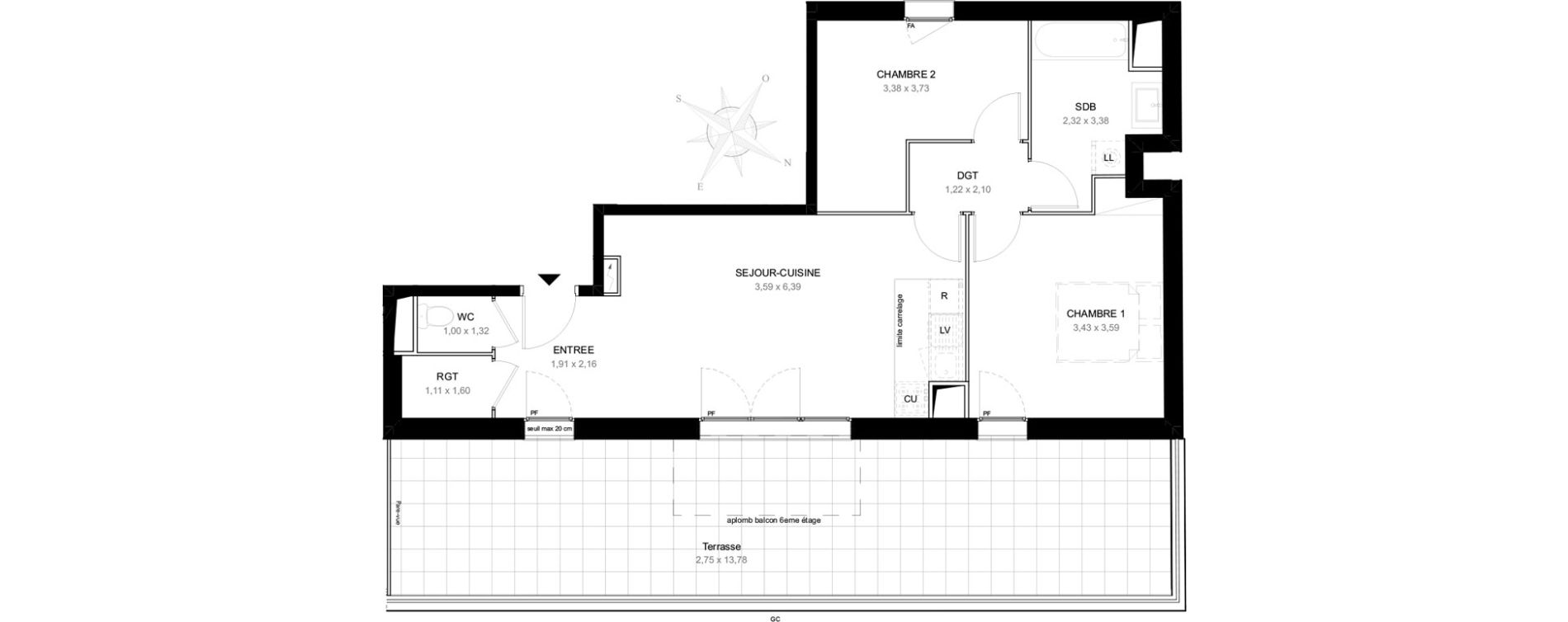 Appartement T3 de 60,92 m2 &agrave; Aubervilliers L&eacute;nine