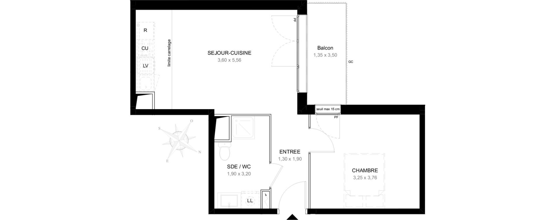 Appartement T2 de 40,98 m2 &agrave; Aubervilliers L&eacute;nine