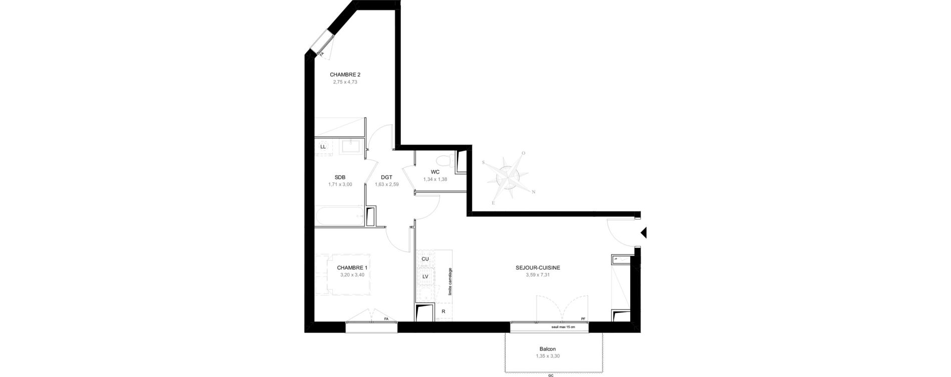 Appartement T3 de 60,09 m2 &agrave; Aubervilliers L&eacute;nine