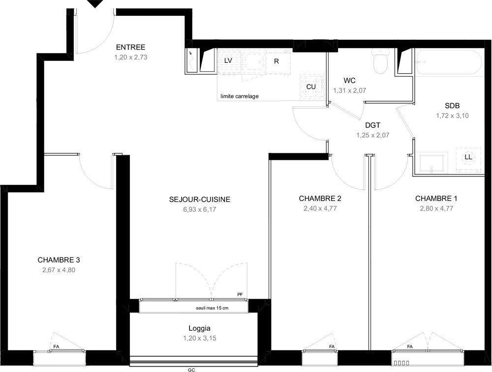 Plan Appartement T3 De 59 27 M² Neuf Résidence N°220902 à Aubervilliers