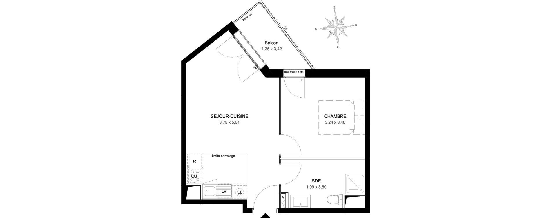Appartement T2 de 39,14 m2 &agrave; Aubervilliers L&eacute;nine