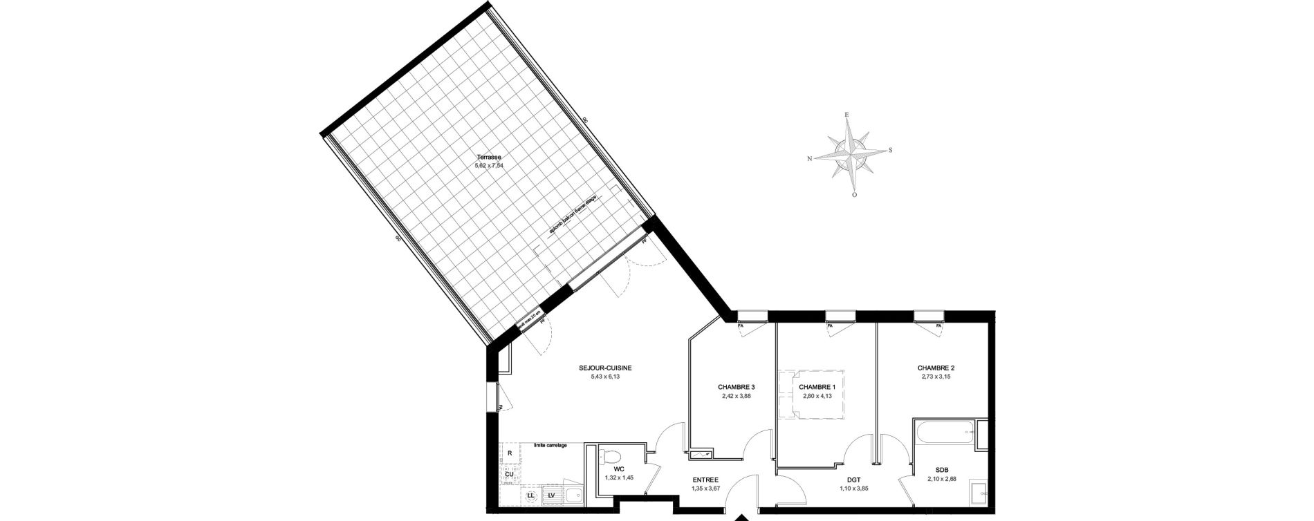 Appartement T4 de 79,43 m2 &agrave; Aubervilliers L&eacute;nine