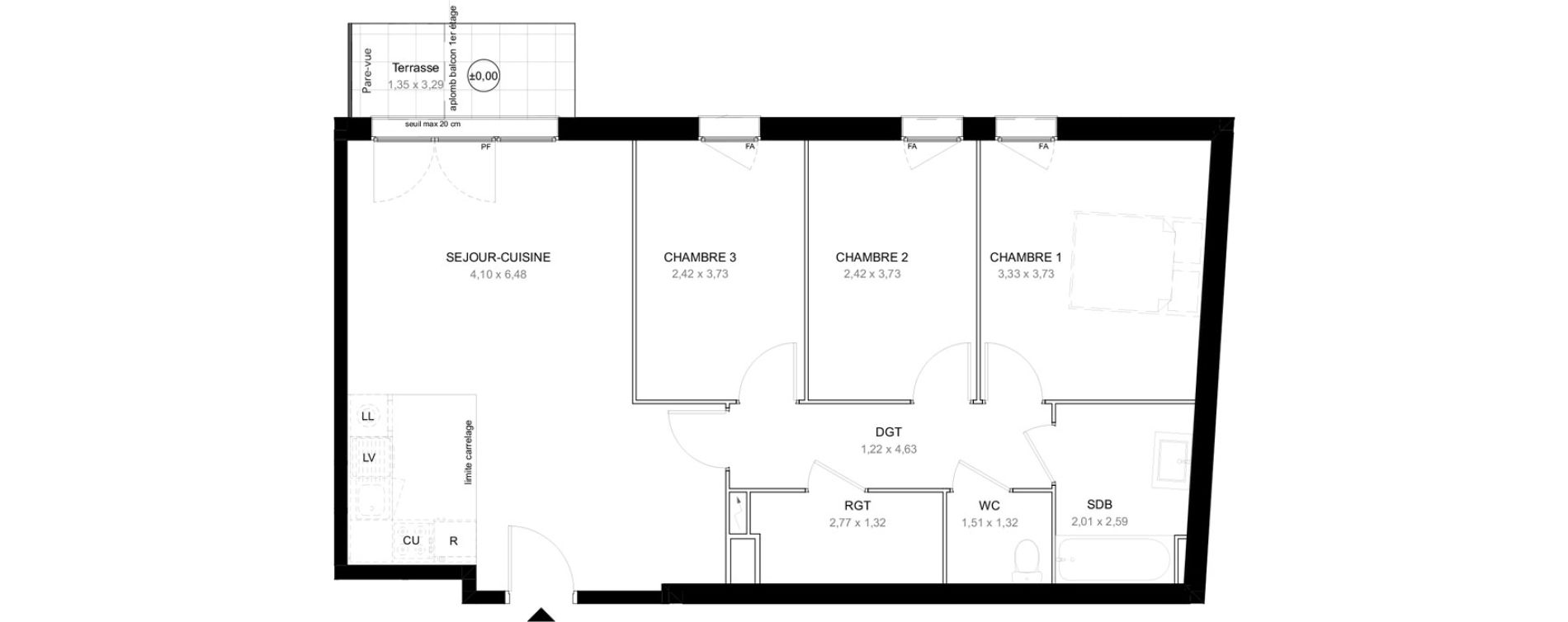 Appartement T3 de 75,51 m2 &agrave; Aubervilliers L&eacute;nine