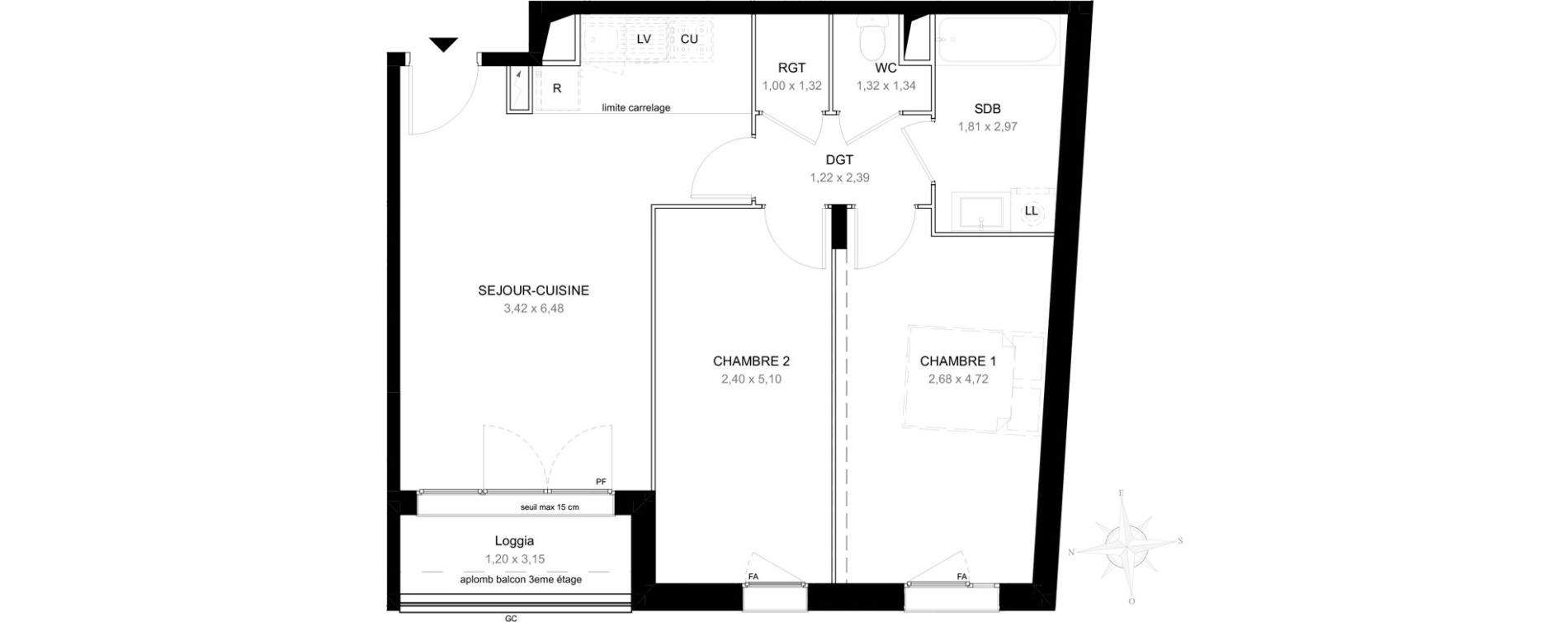 Appartement T3 de 60,53 m2 &agrave; Aubervilliers L&eacute;nine