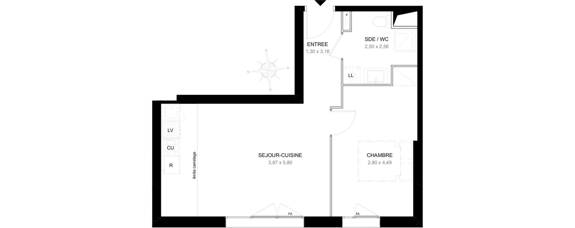 Appartement T2 de 44,78 m2 &agrave; Aubervilliers L&eacute;nine