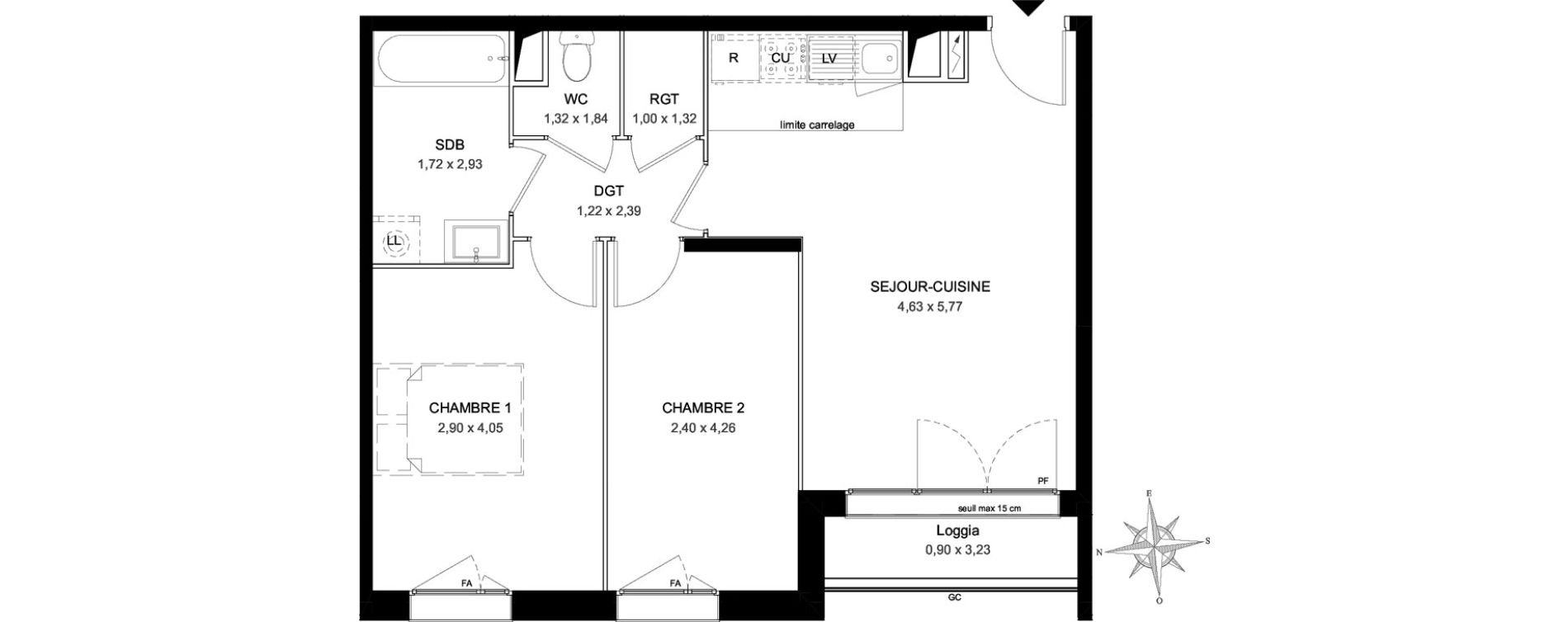 Appartement T3 de 55,65 m2 &agrave; Aubervilliers L&eacute;nine