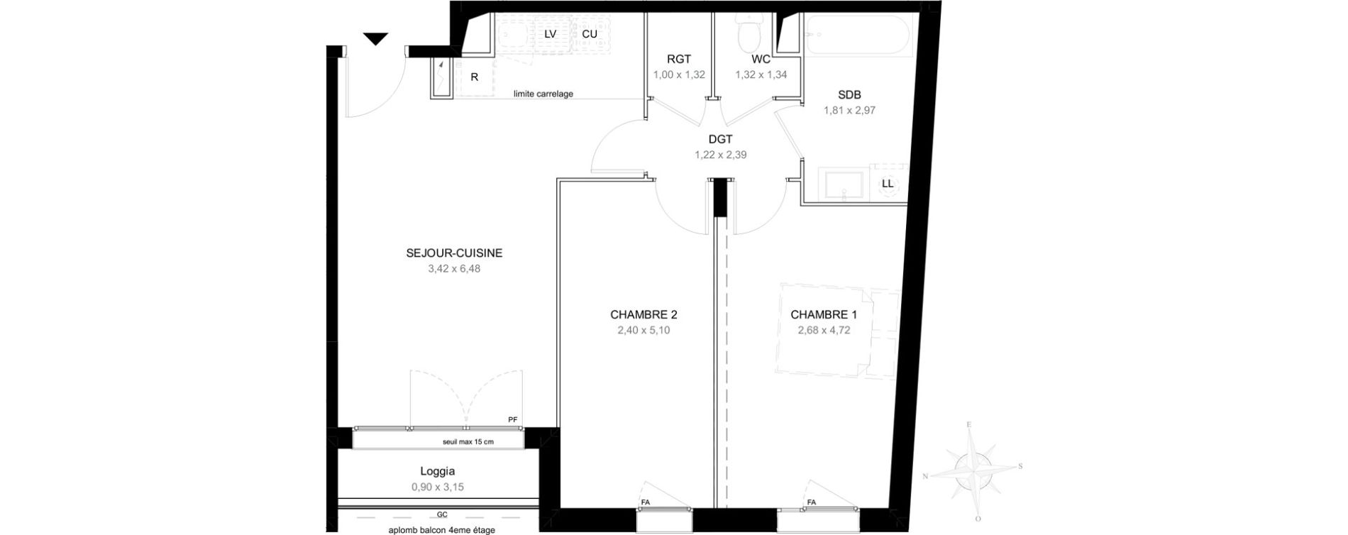 Appartement T3 de 60,53 m2 &agrave; Aubervilliers L&eacute;nine