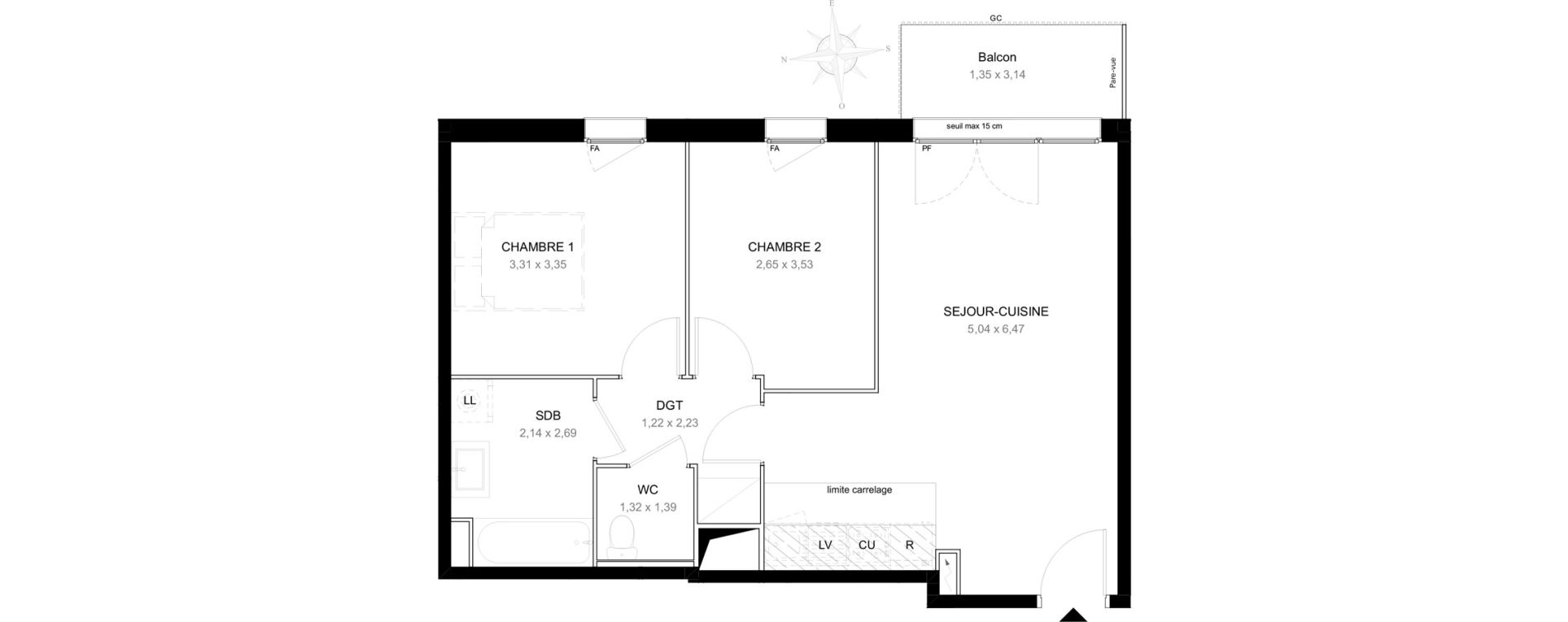 Appartement T3 de 56,84 m2 &agrave; Aubervilliers L&eacute;nine