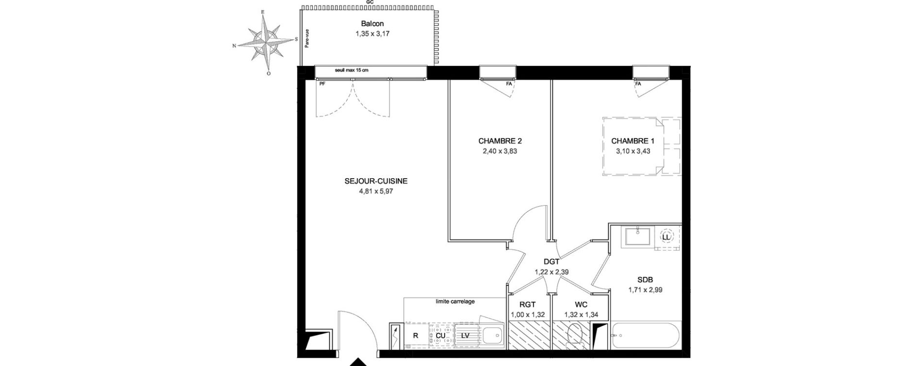 Appartement T3 de 56,37 m2 &agrave; Aubervilliers L&eacute;nine