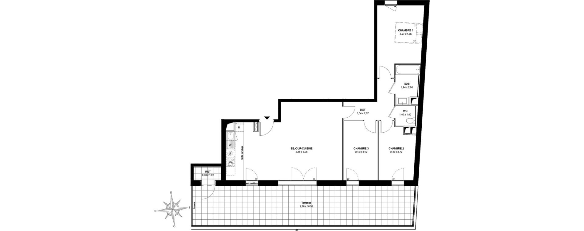 Appartement T4 de 83,52 m2 &agrave; Aubervilliers L&eacute;nine