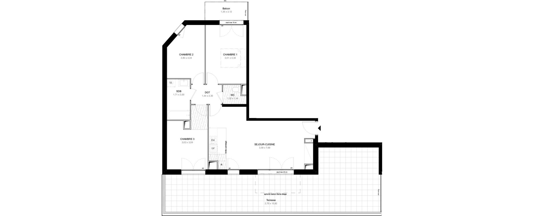 Appartement T4 de 75,60 m2 &agrave; Aubervilliers L&eacute;nine