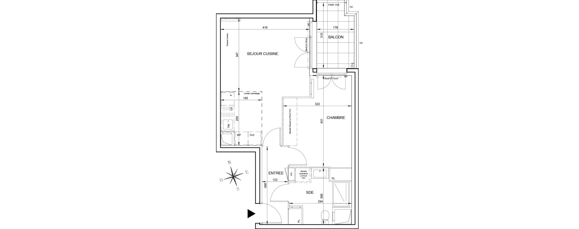 Appartement T2 de 45,45 m2 &agrave; Aubervilliers Long sentier