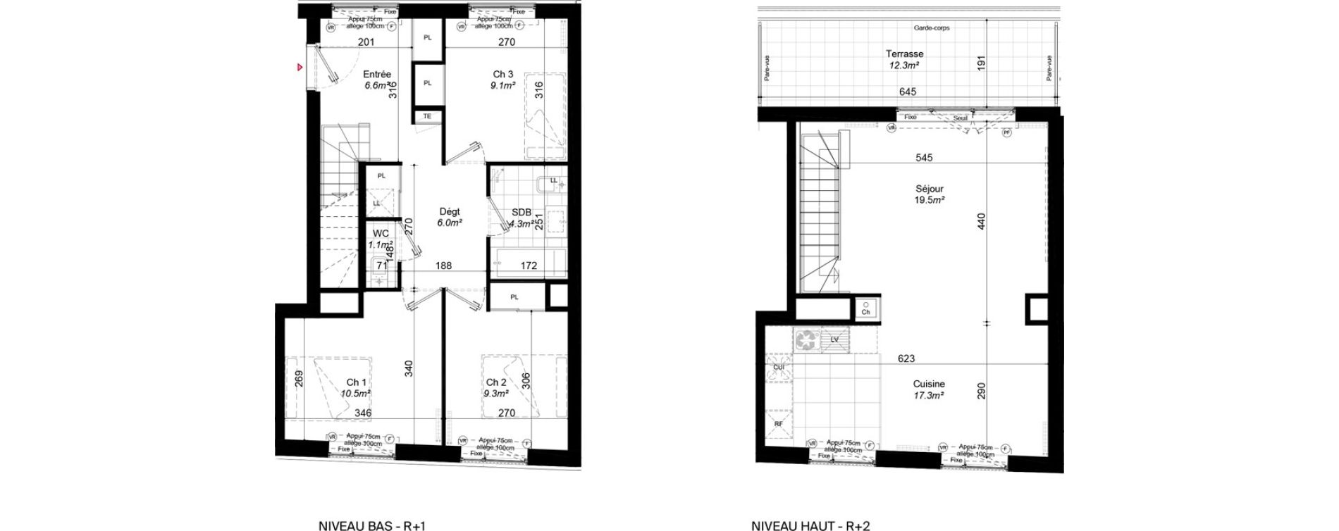 Duplex T4 de 83,70 m2 &agrave; Aubervilliers Landy