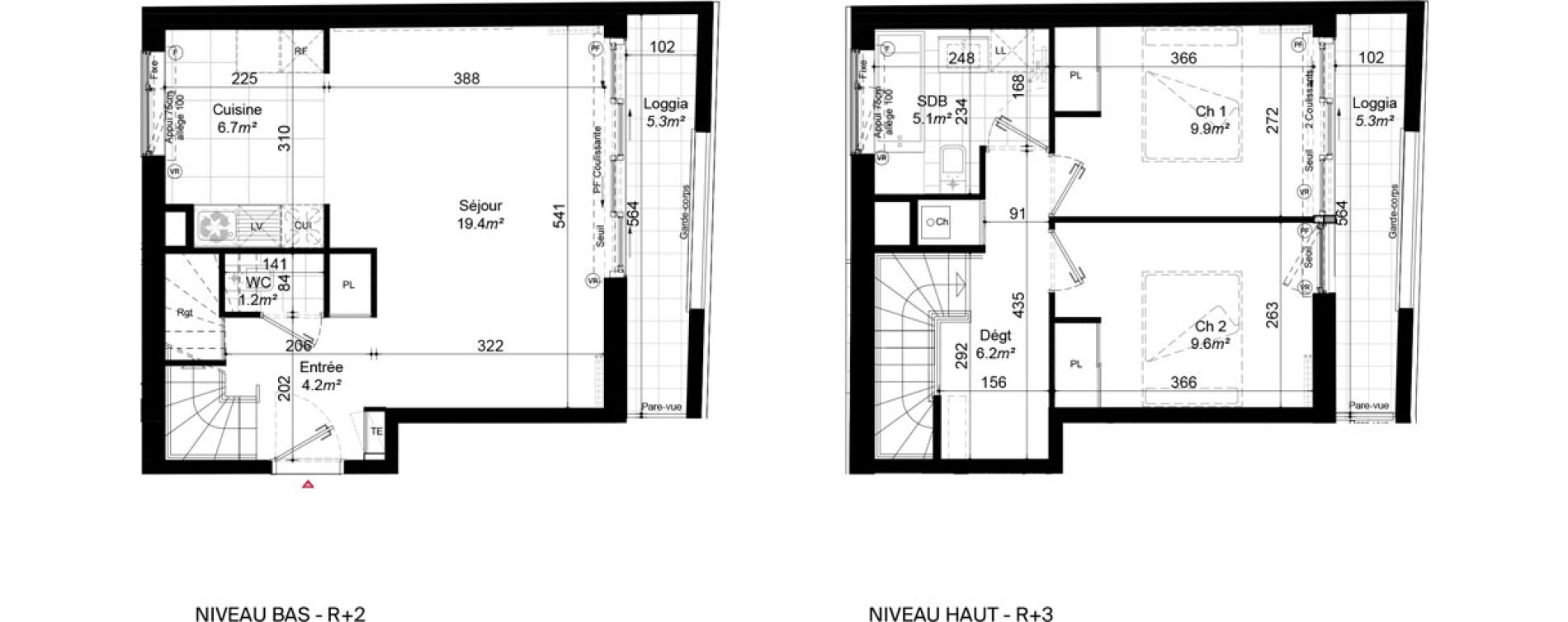 Duplex T3 de 62,30 m2 &agrave; Aubervilliers Landy