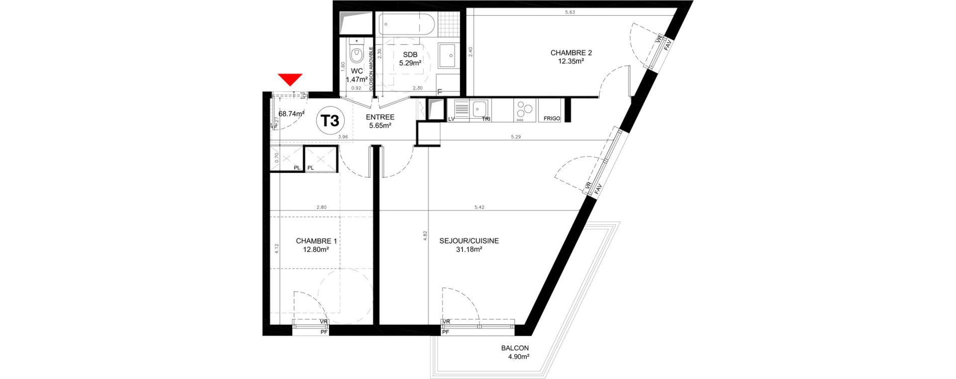 Appartement T3 de 68,74 m2 &agrave; Aulnay-Sous-Bois Centre