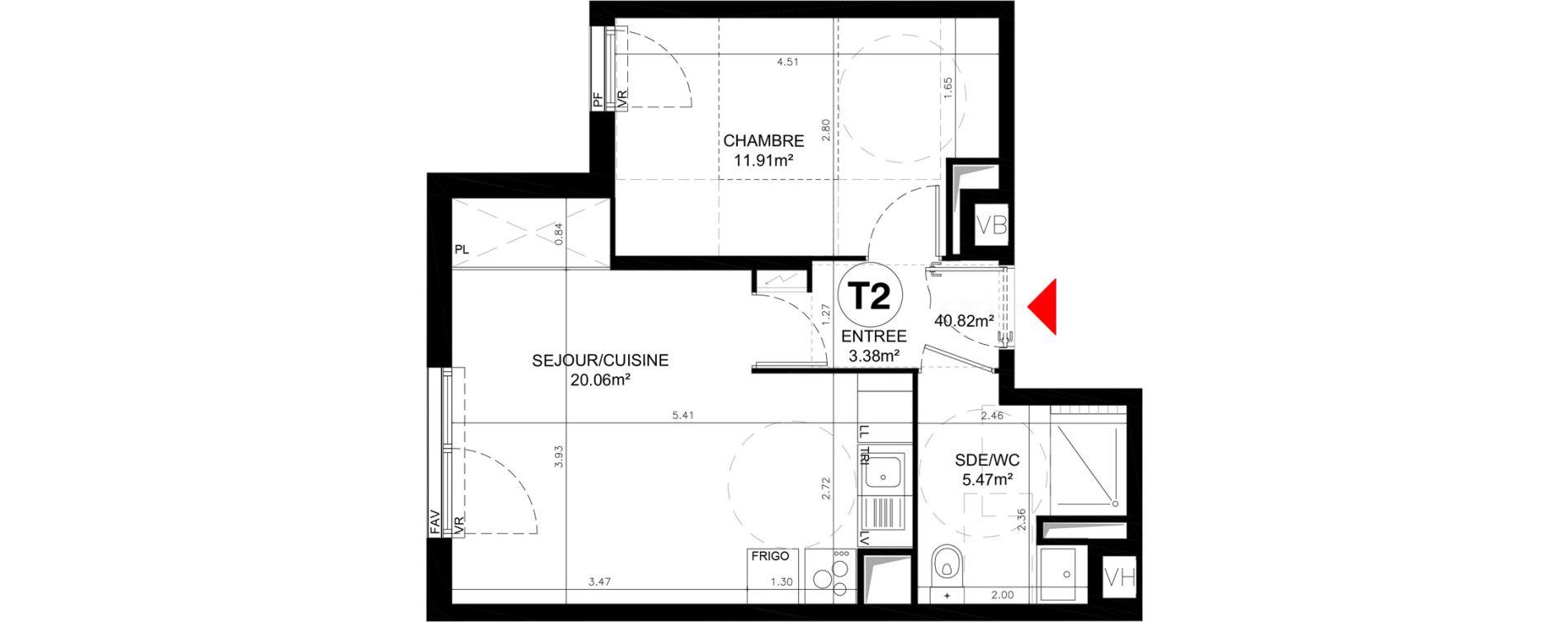 Appartement T2 de 40,82 m2 &agrave; Aulnay-Sous-Bois Centre