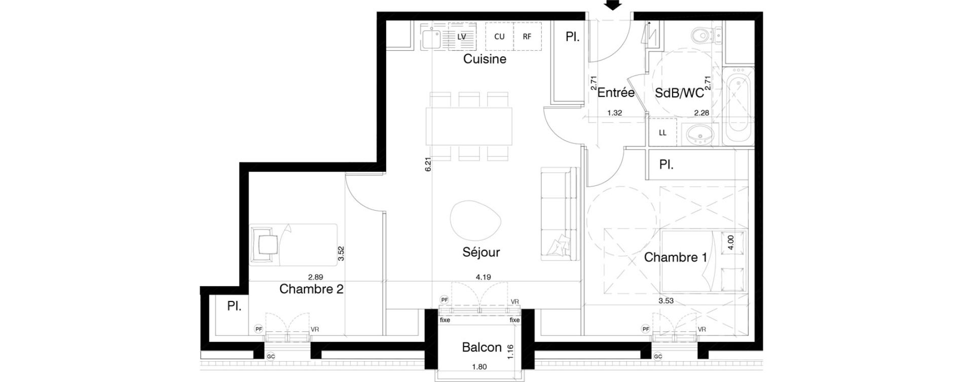 Appartement T3 de 60,21 m2 &agrave; Aulnay-Sous-Bois Centre