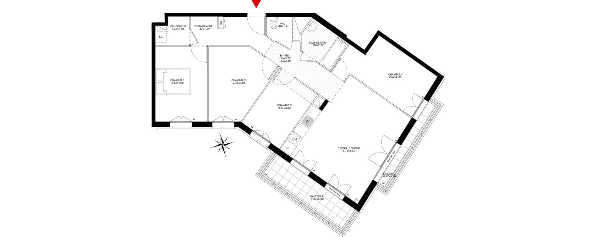Appartement T5 de 91,05 m2 &agrave; Bobigny Centre