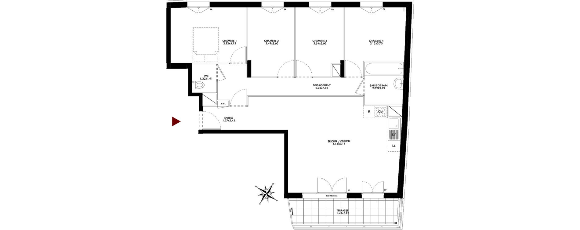 Appartement T5 de 93,16 m2 &agrave; Bobigny Centre