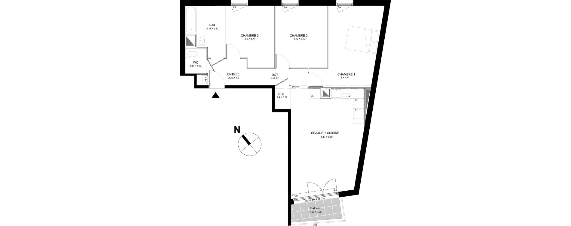 Appartement T4 de 80,43 m2 &agrave; Bobigny Centre