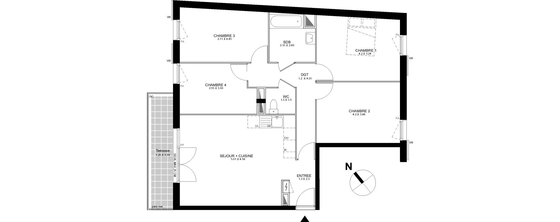 Appartement T5 de 90,27 m2 &agrave; Bobigny Centre