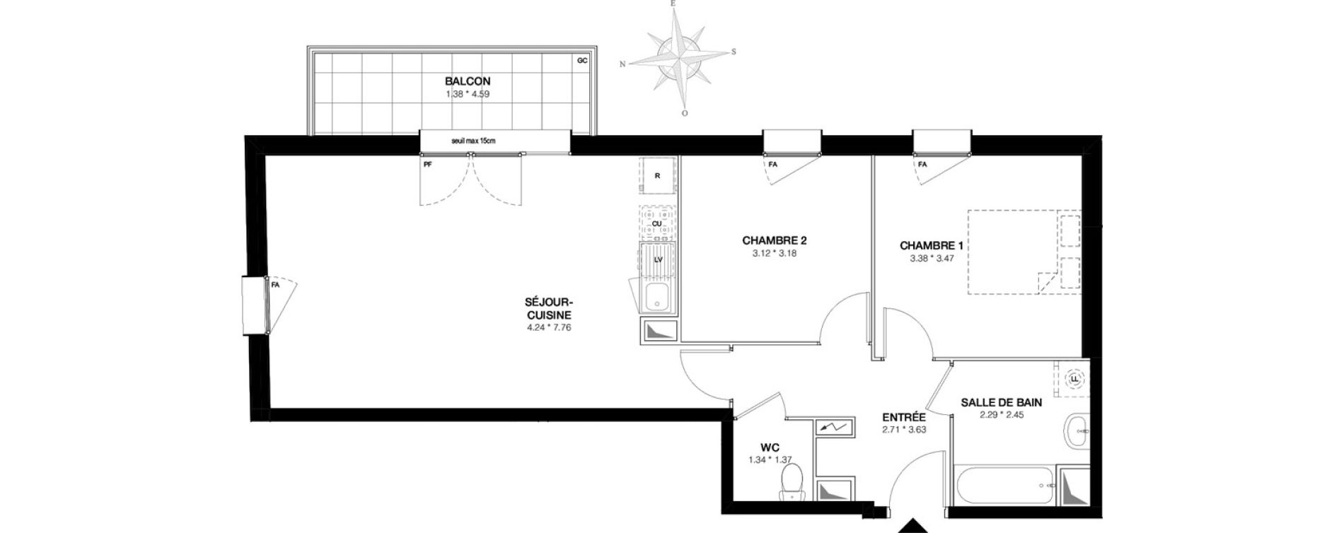 Appartement T3 de 65,09 m2 &agrave; Bobigny Edouard vaillant