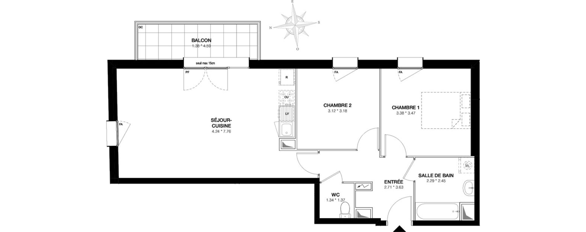 Appartement T3 de 65,09 m2 &agrave; Bobigny Edouard vaillant
