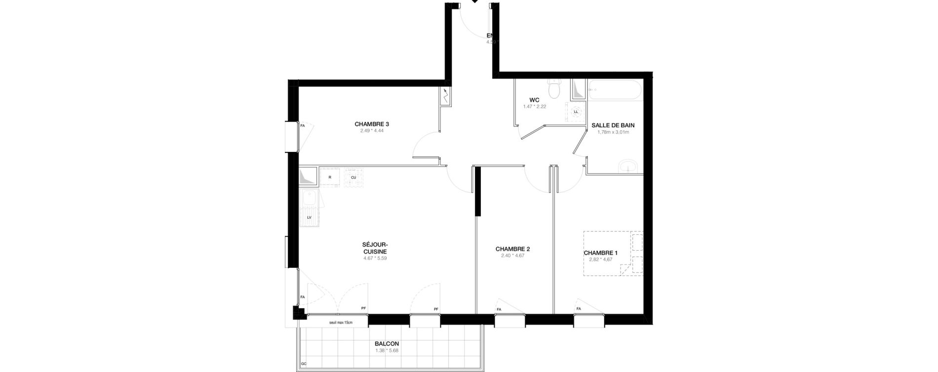 Appartement T4 de 80,37 m2 &agrave; Bobigny Edouard vaillant