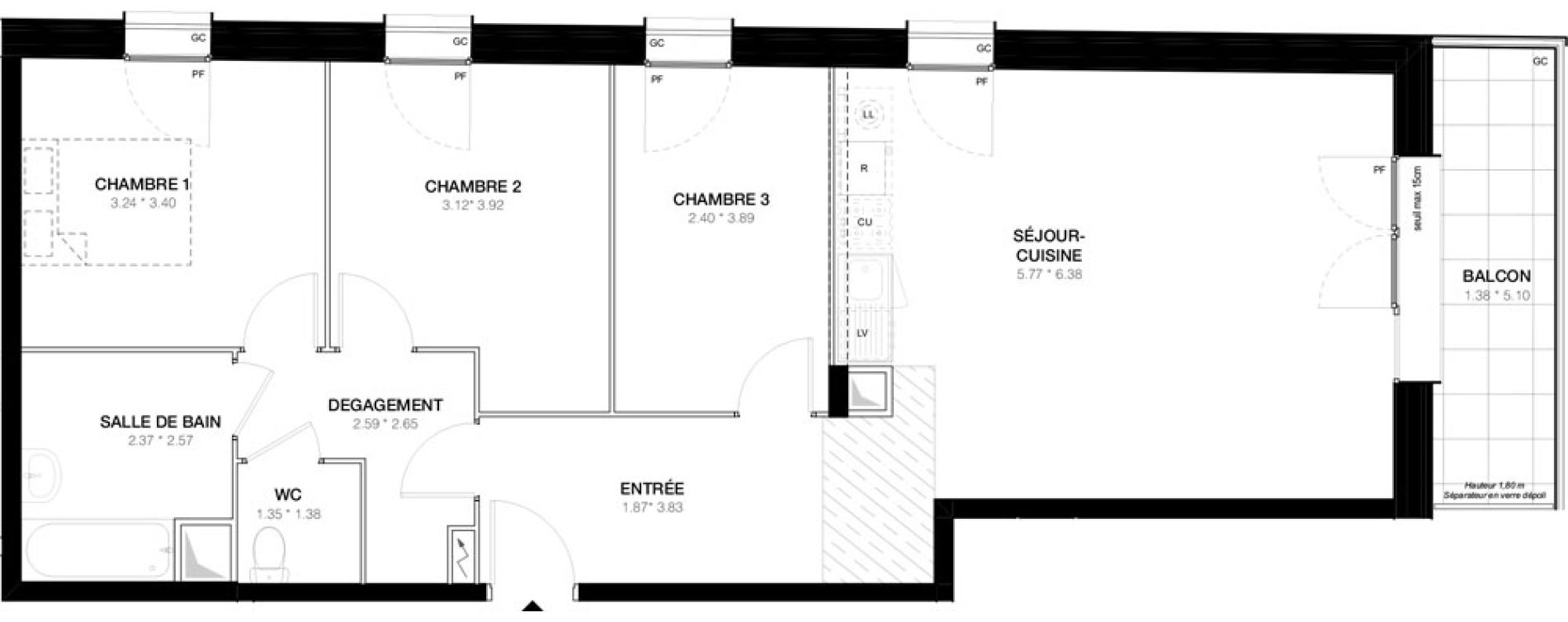 Appartement T4 de 81,42 m2 &agrave; Bobigny Edouard vaillant