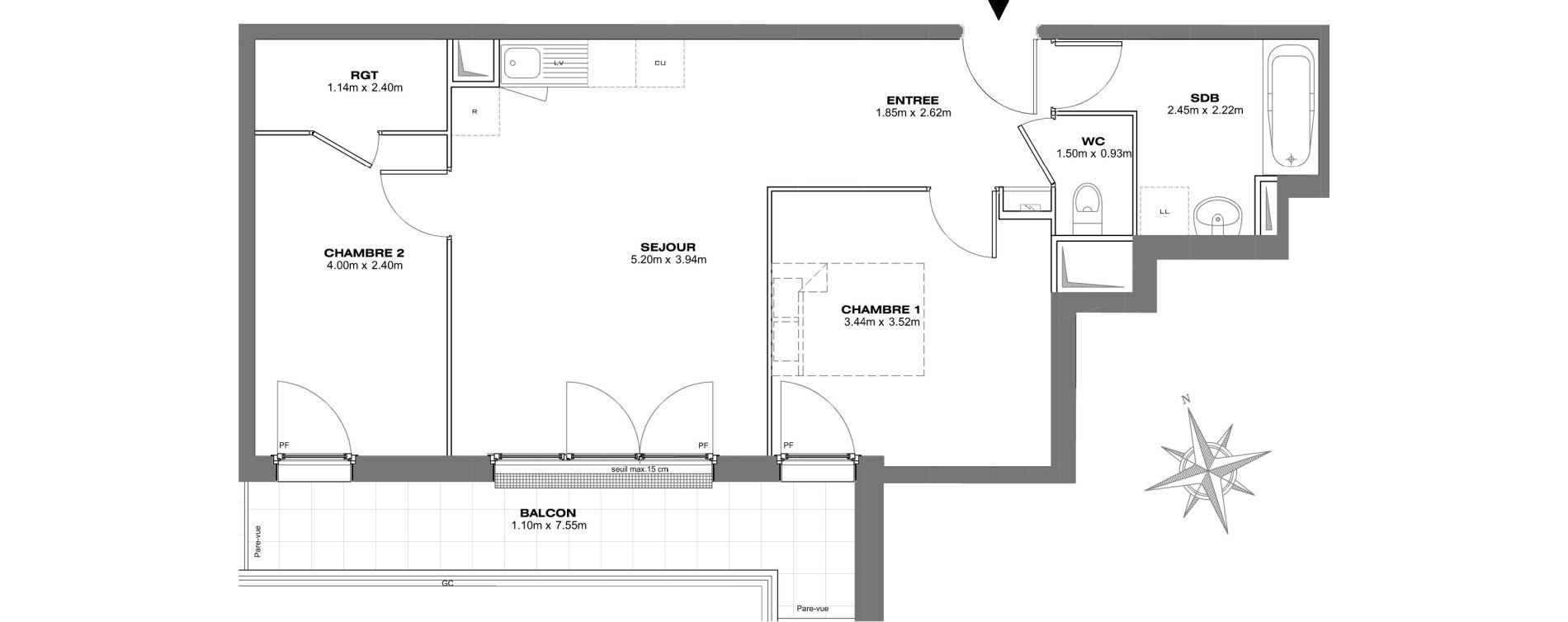 Appartement T3 de 57,87 m2 &agrave; Bondy Centre
