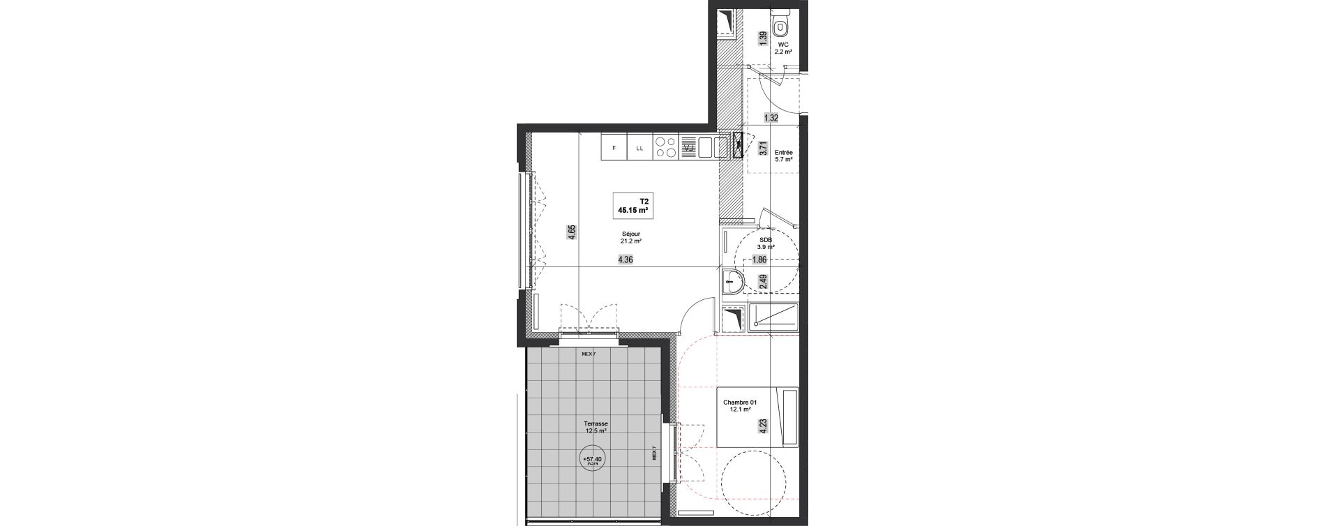 Appartement T2 de 45,15 m2 &agrave; Bondy Centre