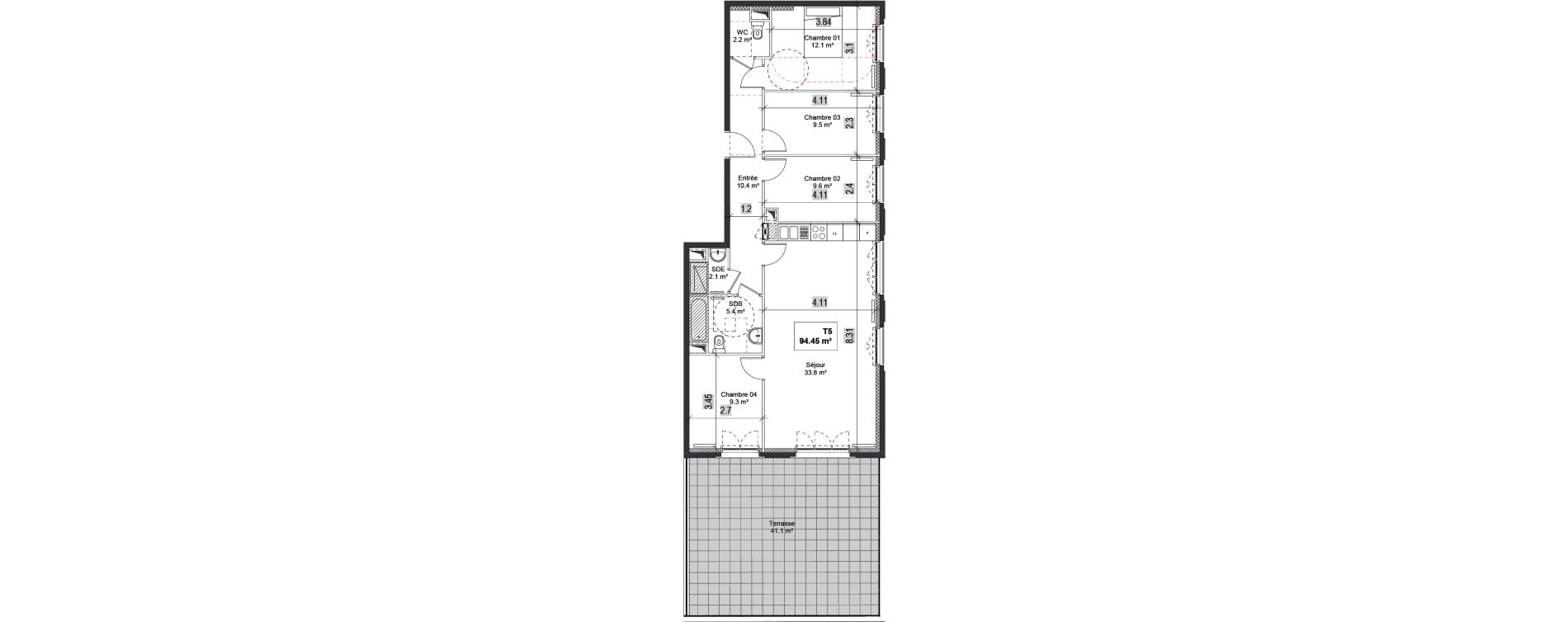 Appartement T5 de 94,45 m2 &agrave; Bondy Centre