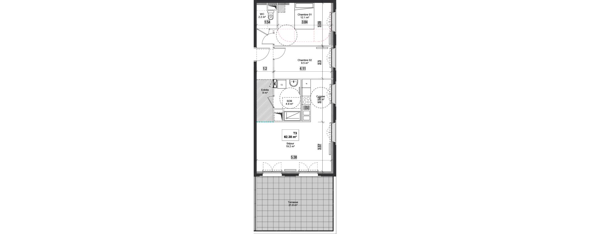 Appartement T3 de 62,38 m2 &agrave; Bondy Centre