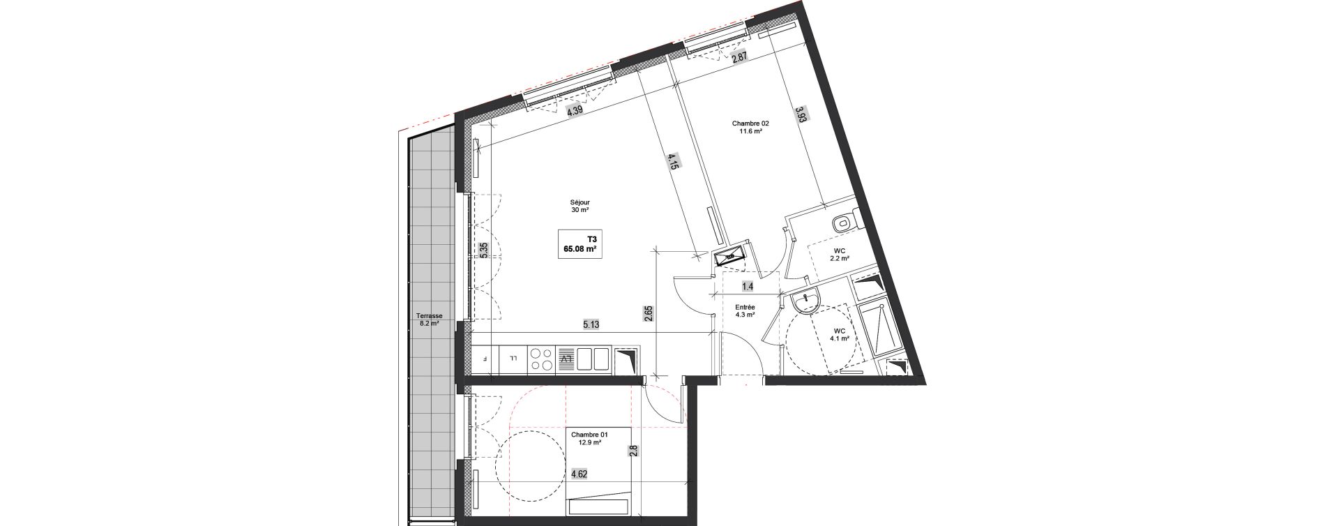 Appartement T3 de 65,08 m2 &agrave; Bondy Centre