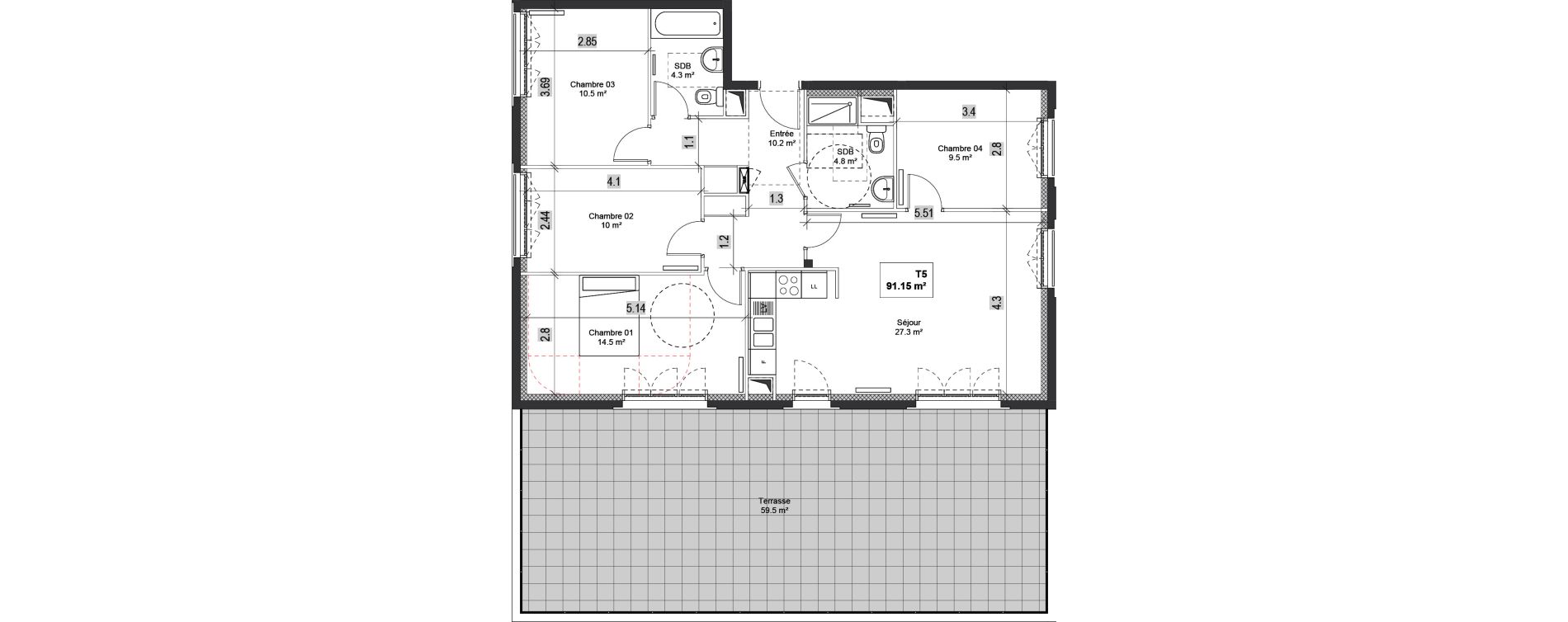 Appartement T5 de 91,15 m2 &agrave; Bondy Centre