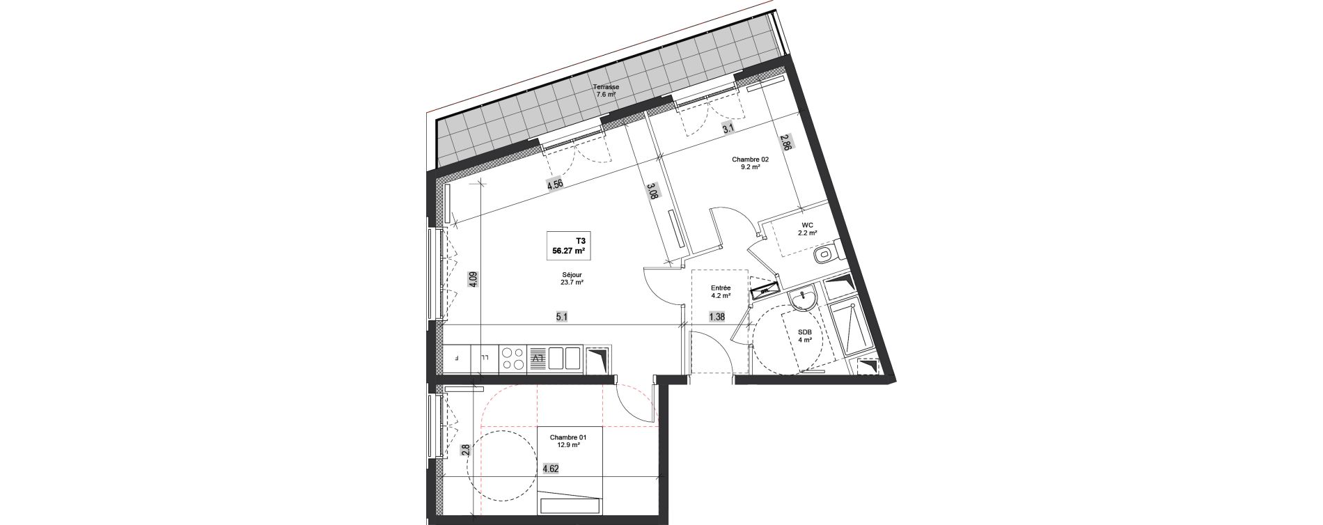 Appartement T3 de 56,27 m2 &agrave; Bondy Centre