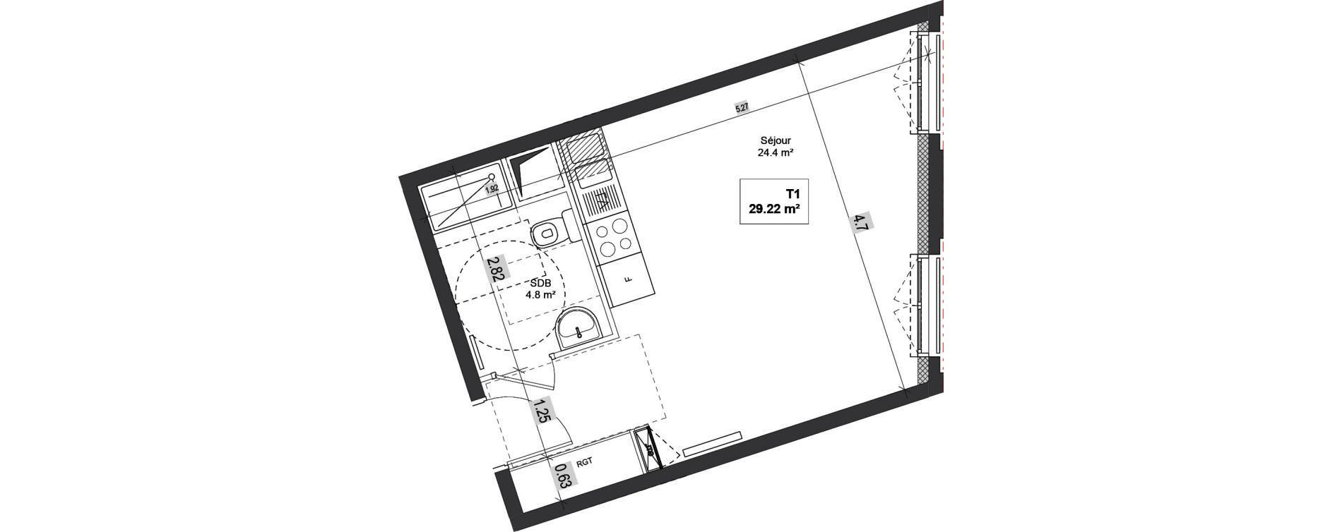 Appartement T1 de 29,22 m2 &agrave; Bondy Centre