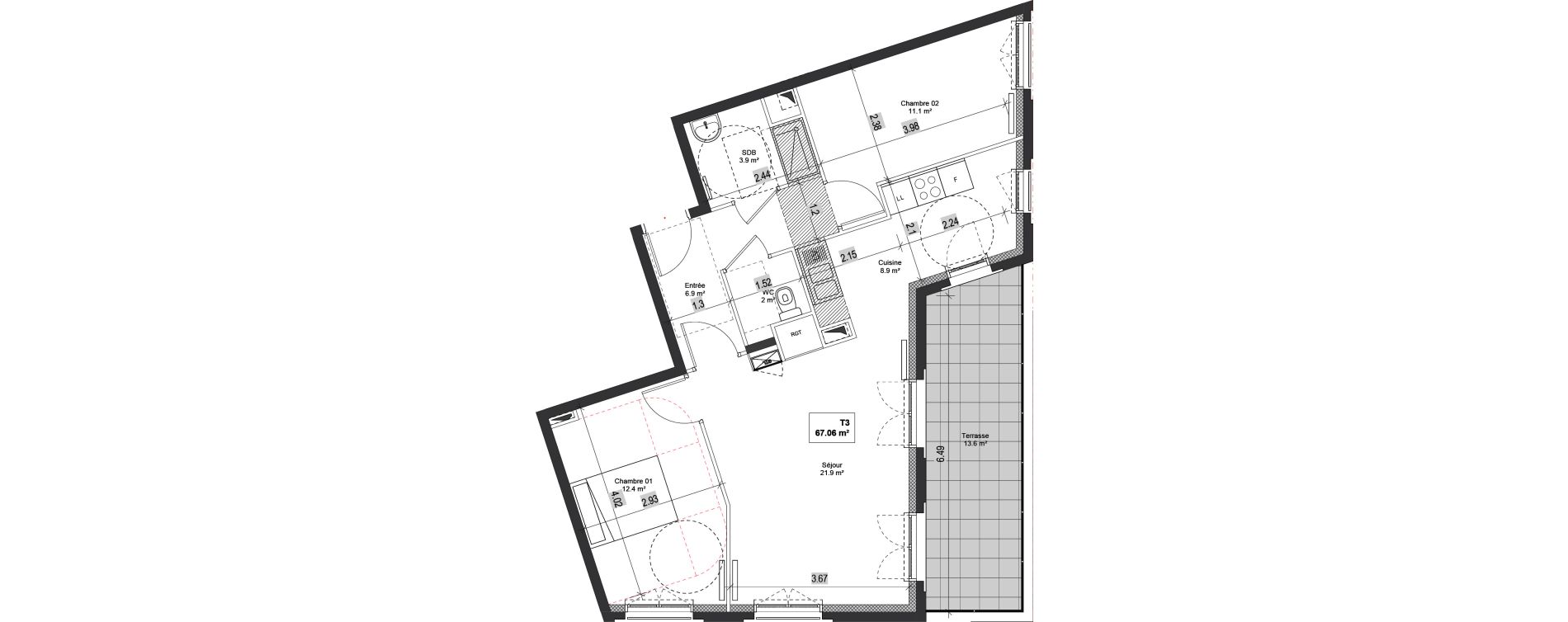 Appartement T3 de 67,06 m2 &agrave; Bondy Centre