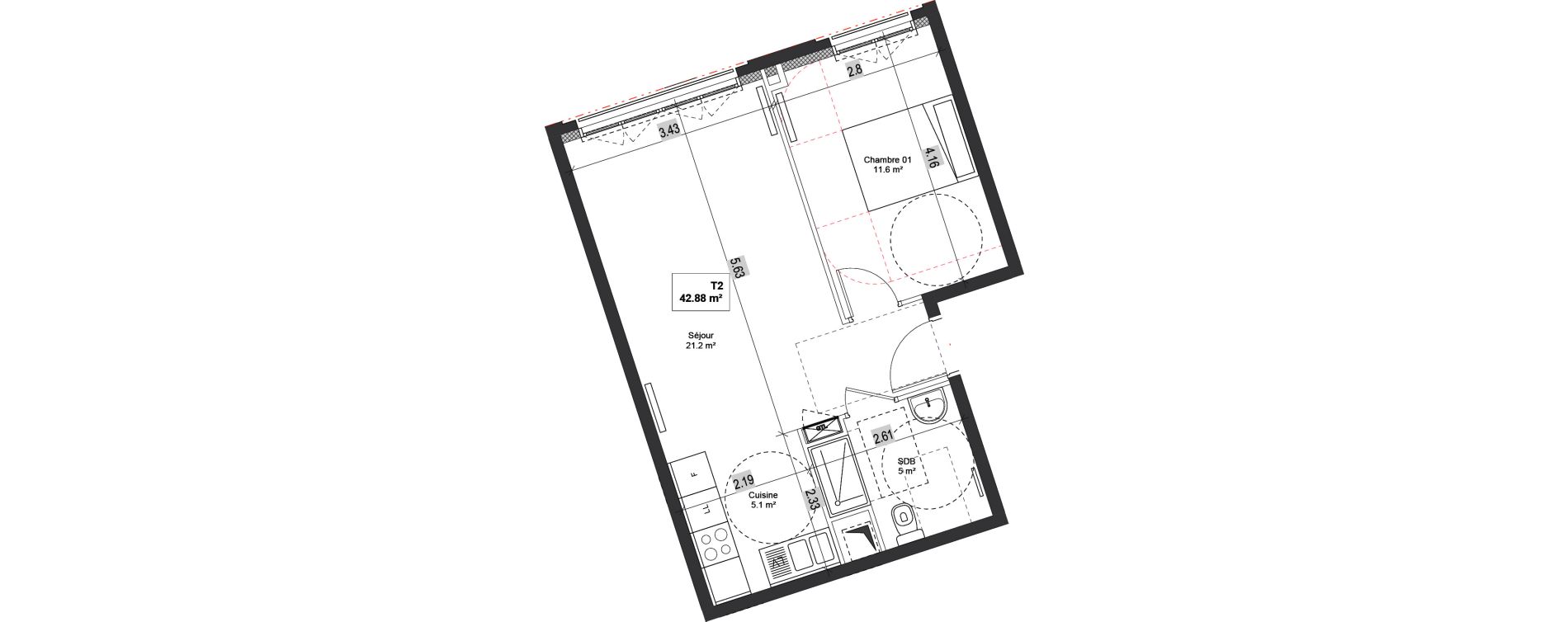 Appartement T2 de 42,88 m2 &agrave; Bondy Centre