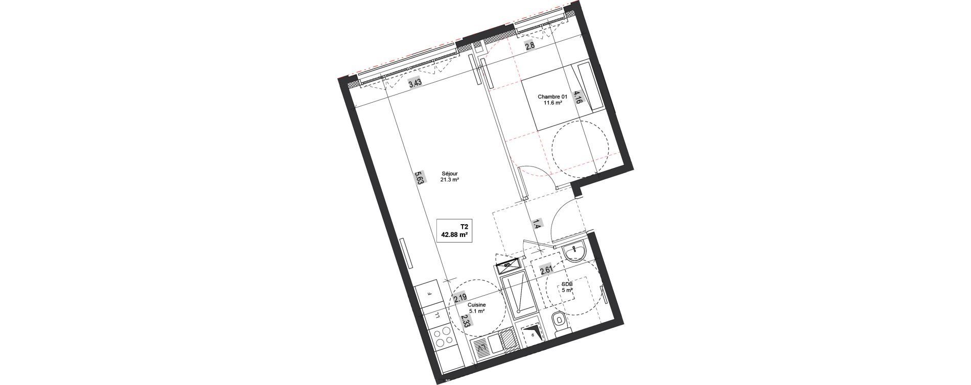 Appartement T2 de 42,88 m2 &agrave; Bondy Centre