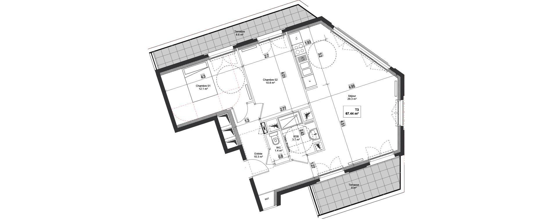 Appartement T3 de 67,44 m2 &agrave; Bondy Centre