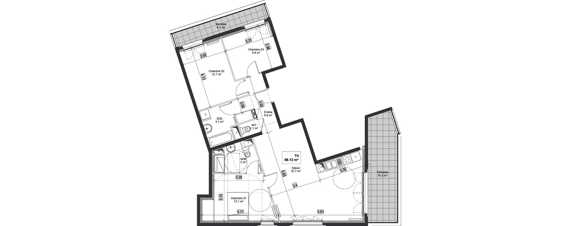Appartement T4 de 86,12 m2 &agrave; Bondy Centre