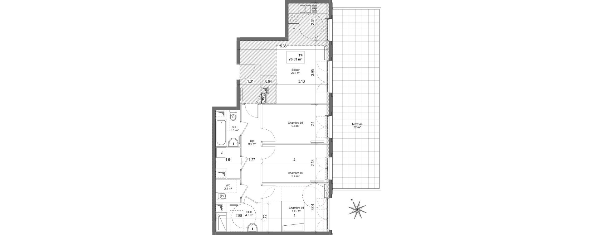 Appartement T4 de 76,53 m2 &agrave; Bondy Centre