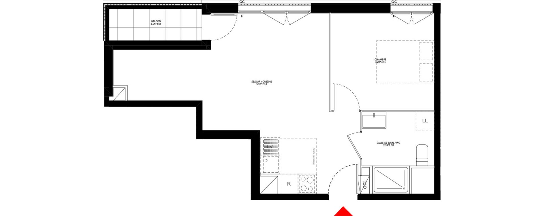 Appartement T2 de 43,92 m2 &agrave; Bondy Le moulin-&agrave;-vent
