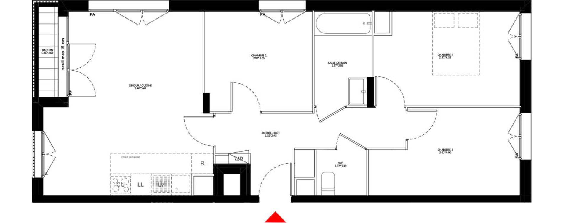 Appartement T4 de 71,35 m2 &agrave; Bondy Le moulin-&agrave;-vent