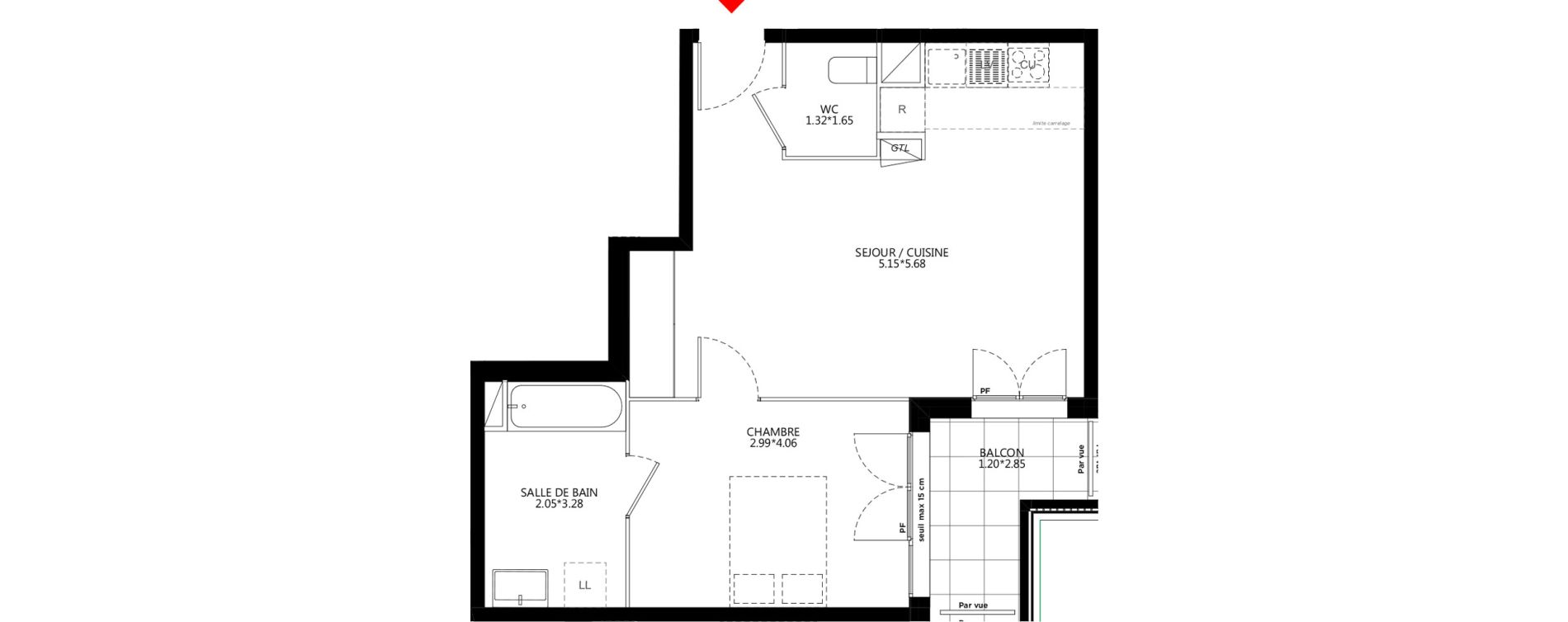 Appartement T2 de 48,96 m2 &agrave; Bondy Le moulin-&agrave;-vent